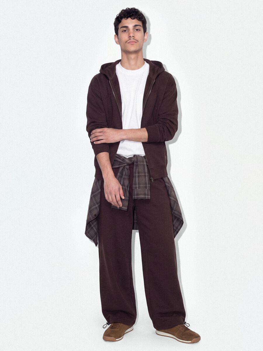 Jogger marroni in puro cotone con vita elastica over fit_0