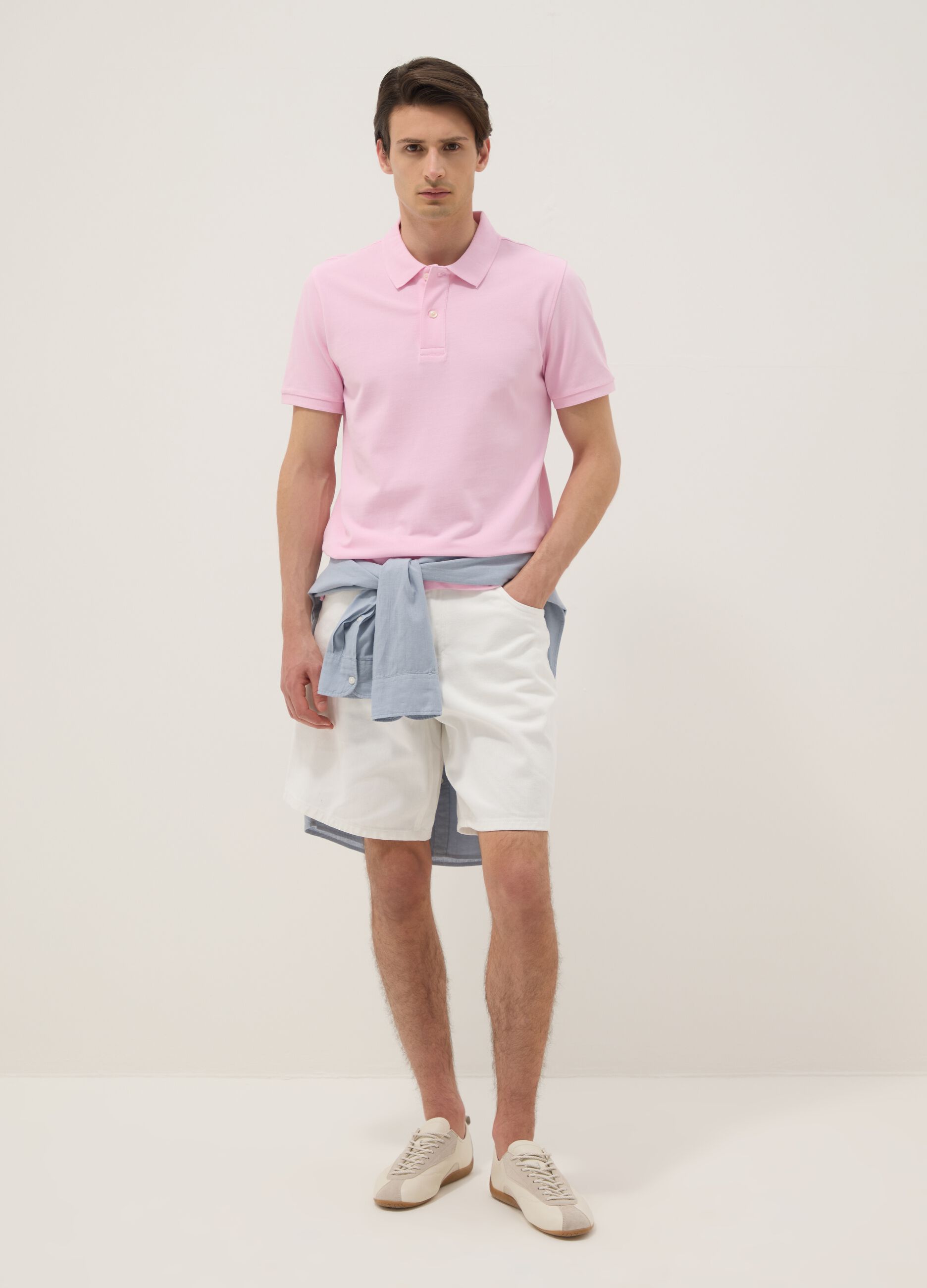 Pink short-sleeve organic cotton polo shirt, regular fit