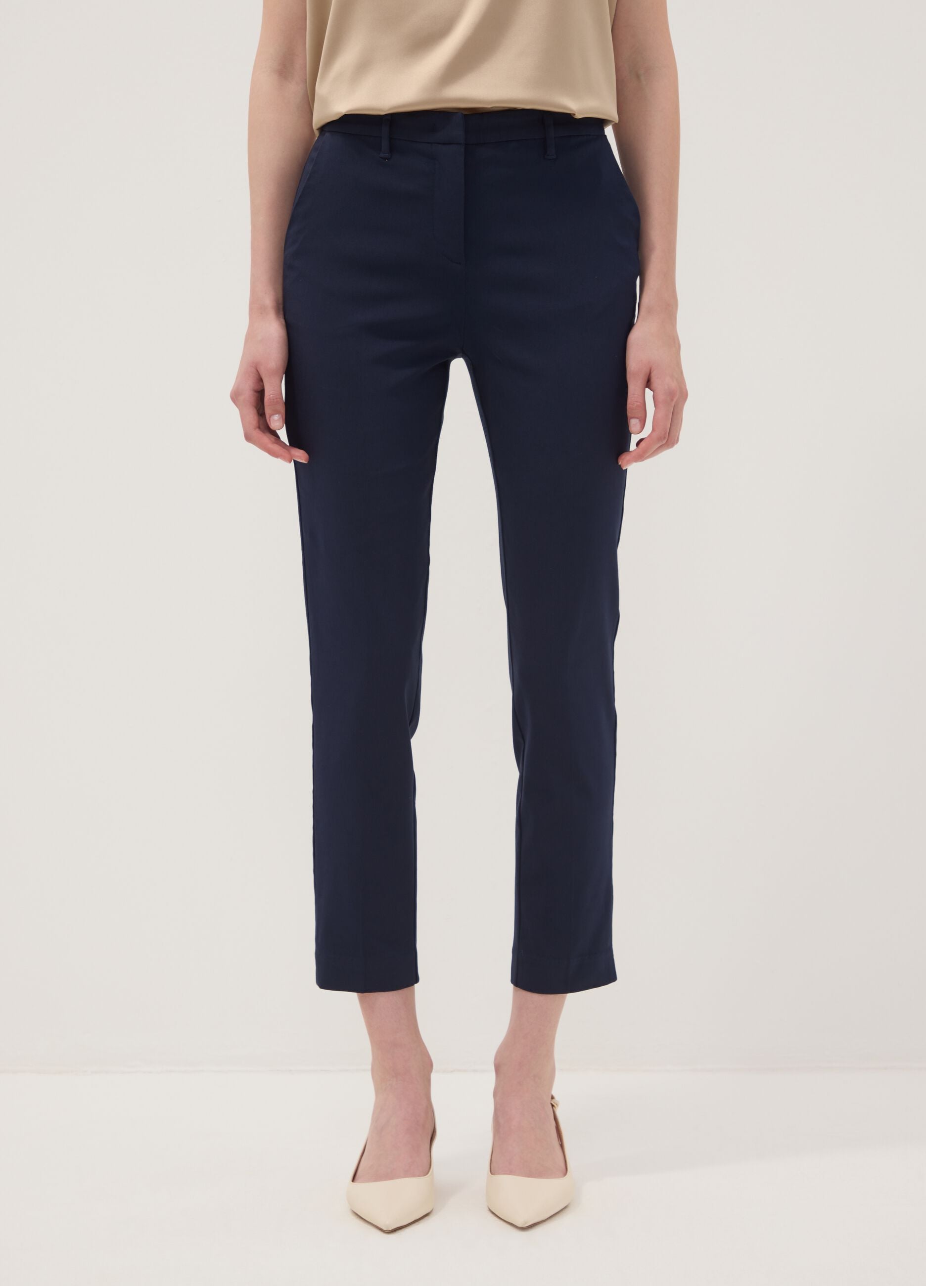 Blue slim-fit stretch viscose chino trousers