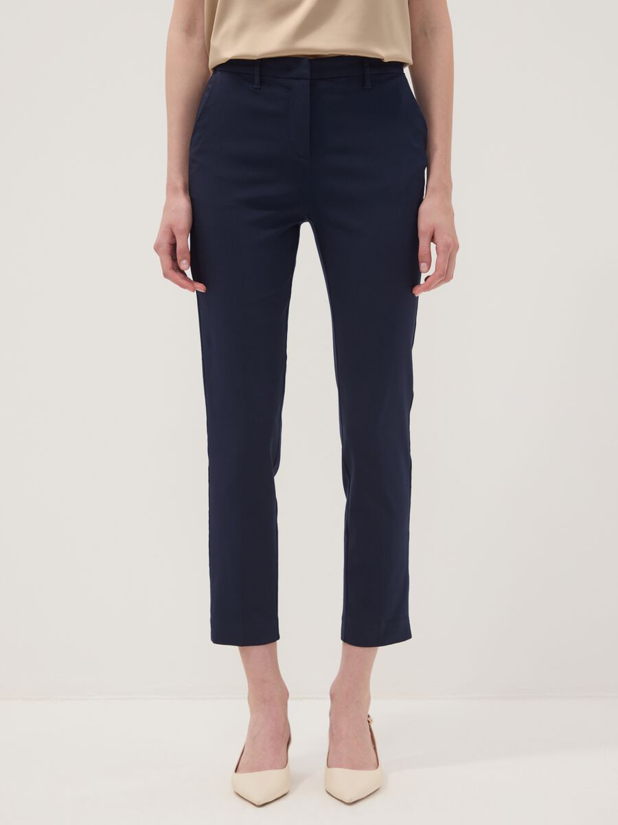 Blue slim-fit stretch viscose chino trousers_1