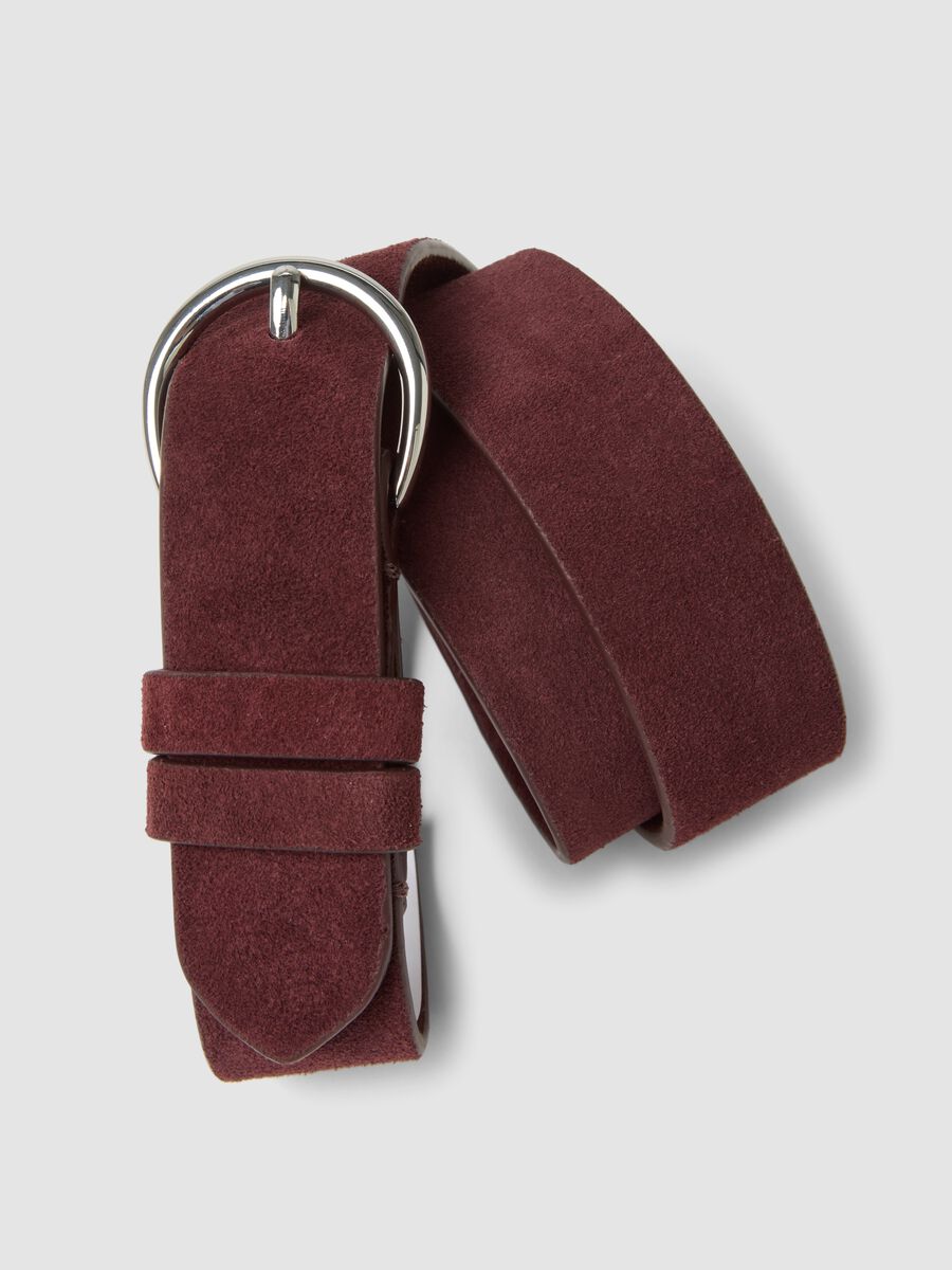 Red genuine leather belt with oval buckle_2
