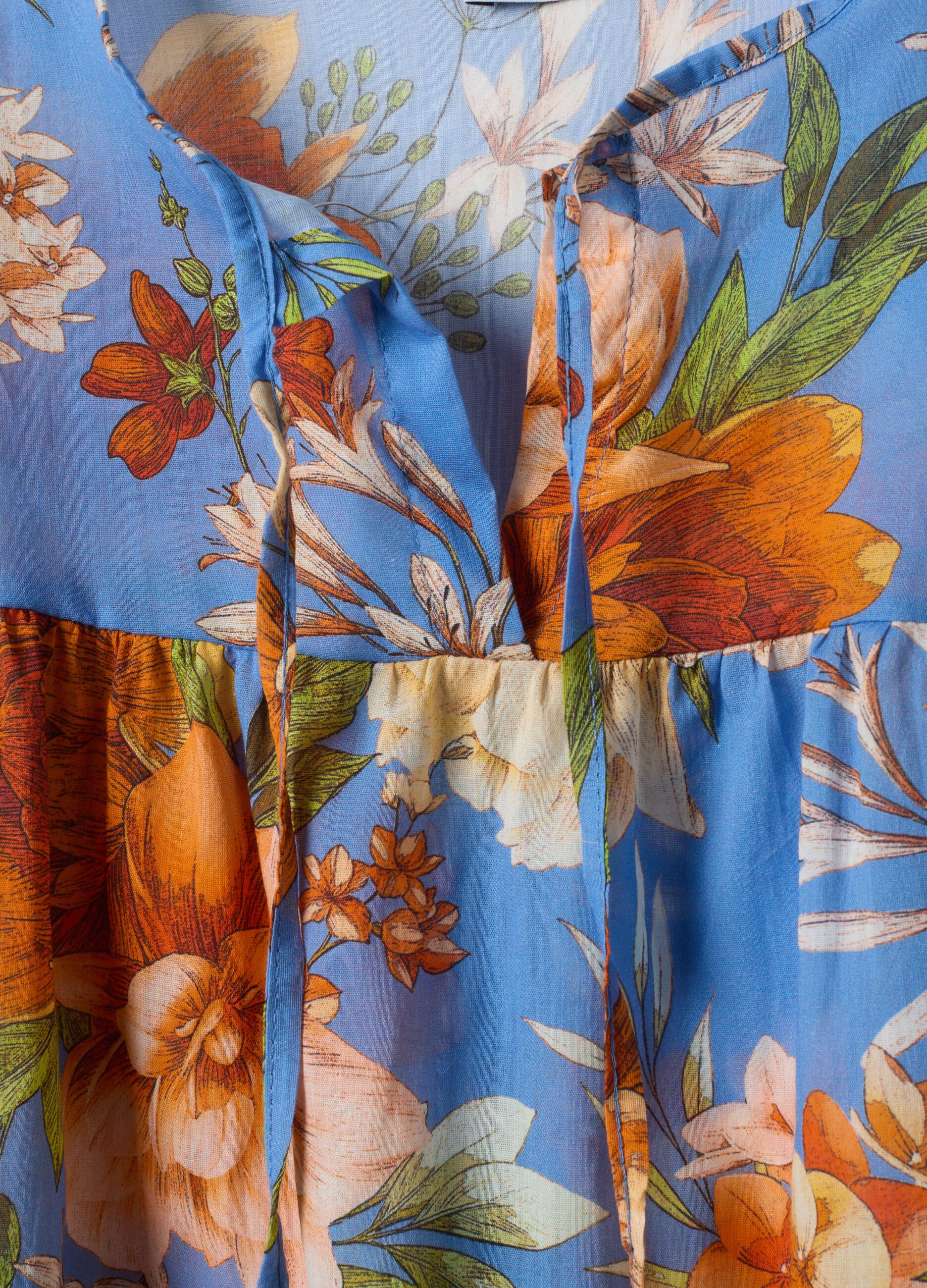 Blue floral blouse in pure cotton
