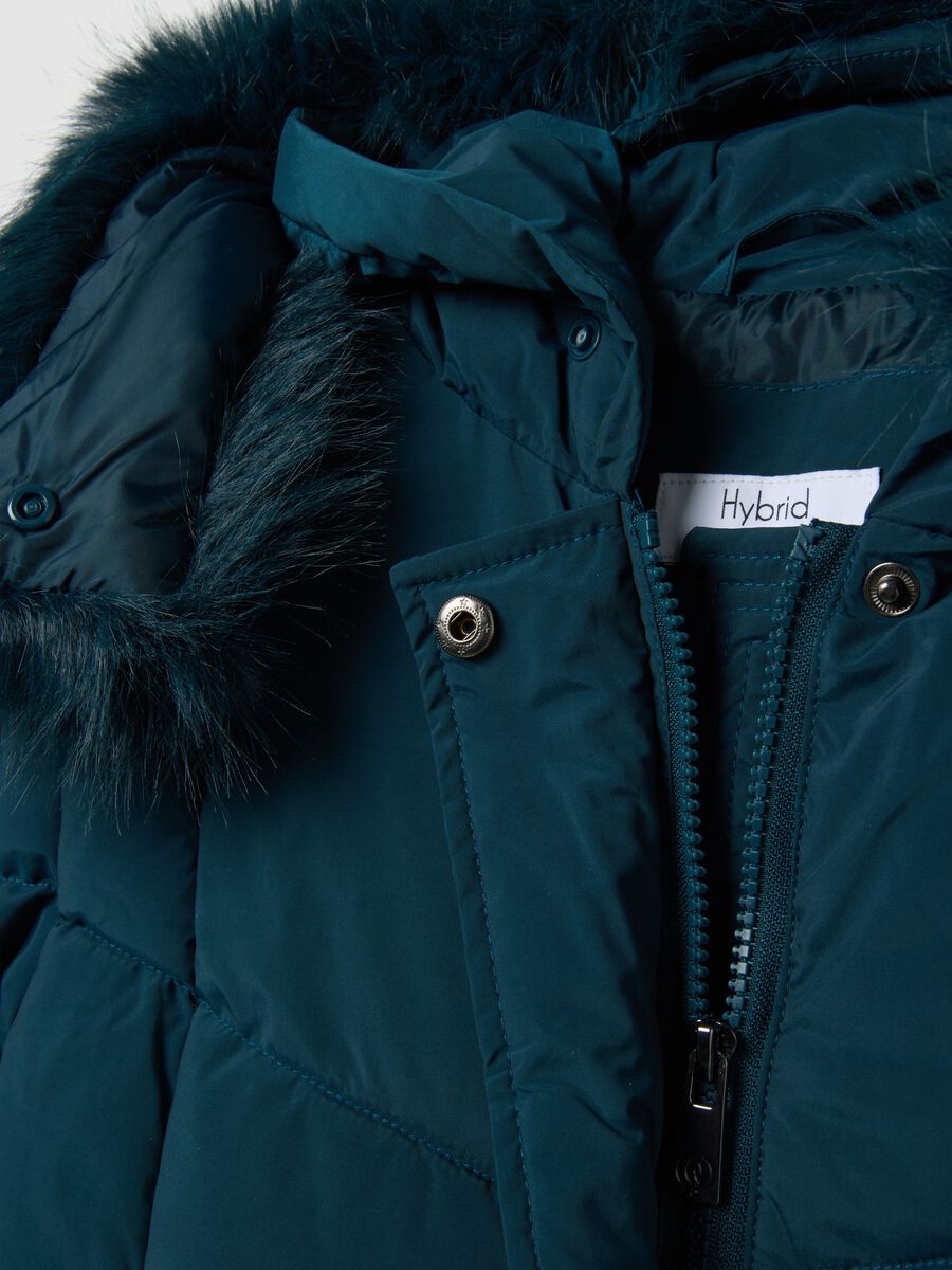 Long Blue Hooded Down Jacket_5