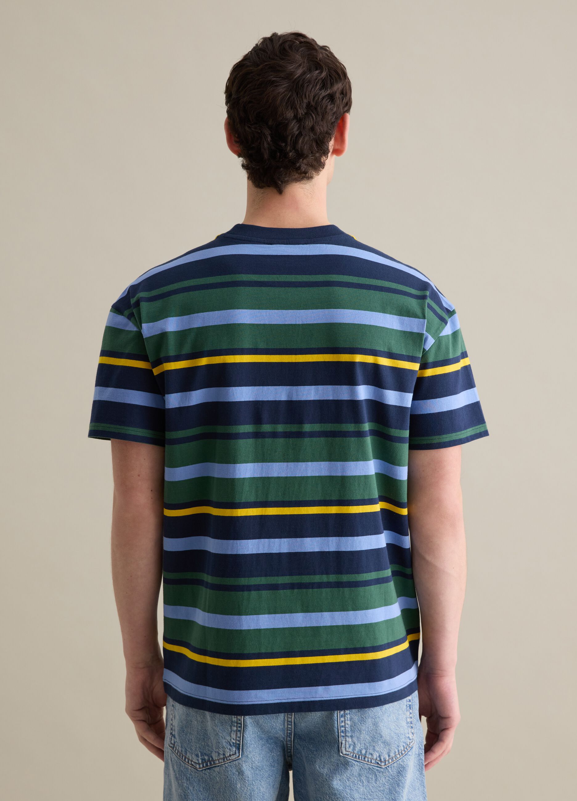 Blue and green T-shirt in striped cotton