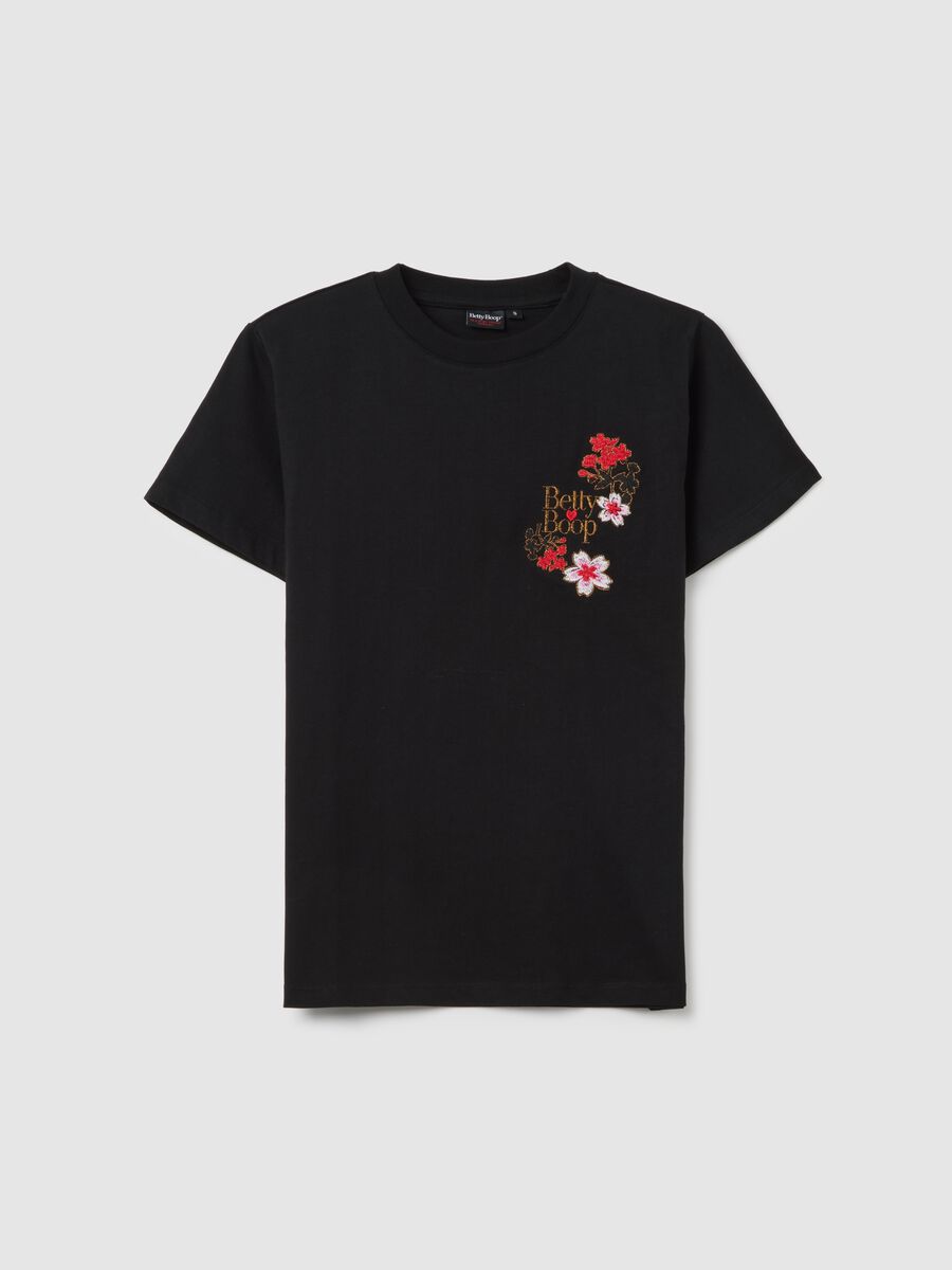 Black Short Sleeve T-Shirt with Betty Boop Embroidery_4