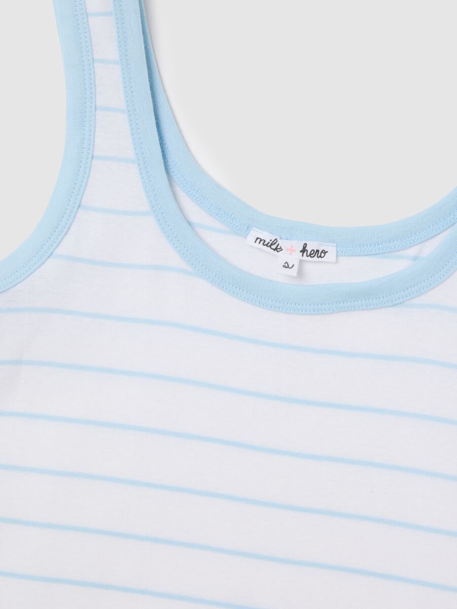 Women's pure cotton multicolour regular fit vest with white and blue stripes_5