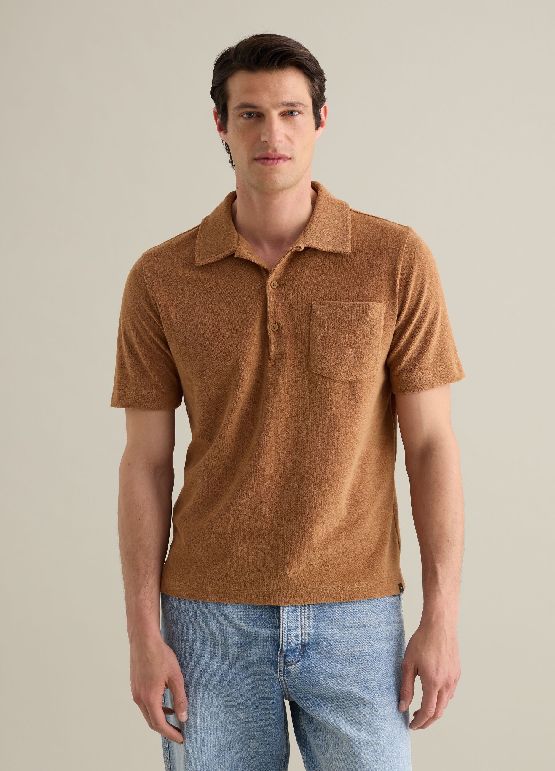 Brown short sleeve cotton blend polo