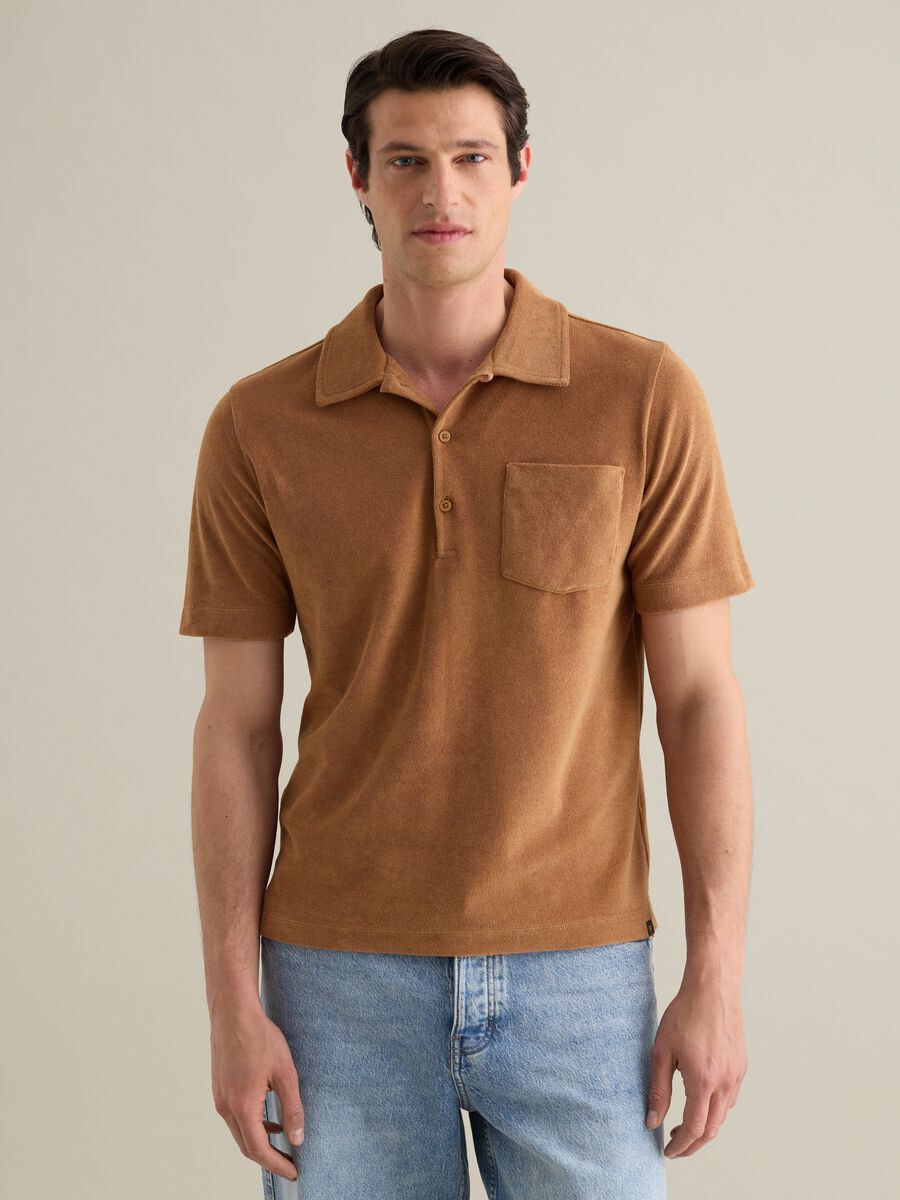Brown short sleeve cotton blend polo_0