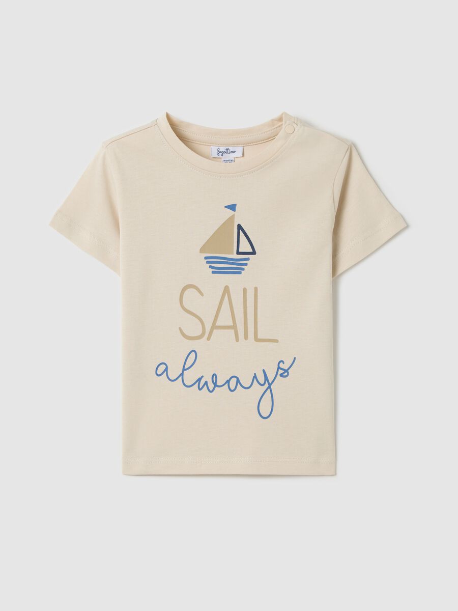 Beige T-shirt in cotton with print_0