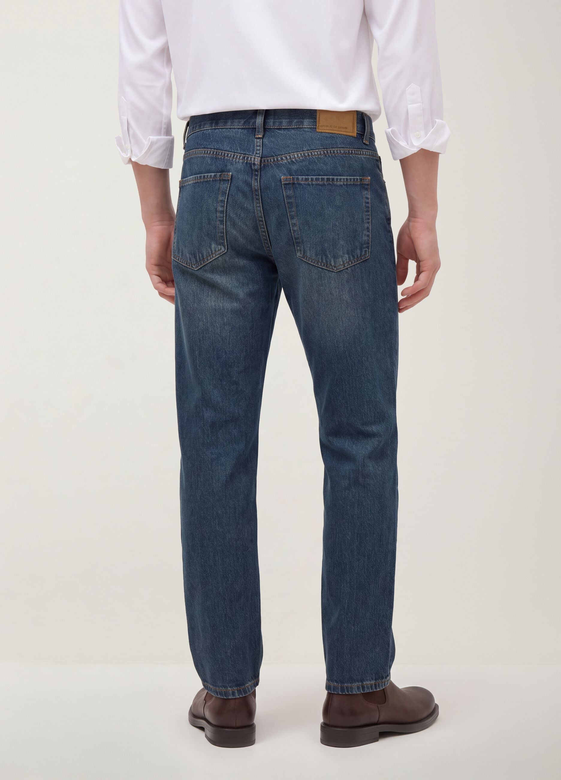Blue denim straight-fit jeans in pure cotton