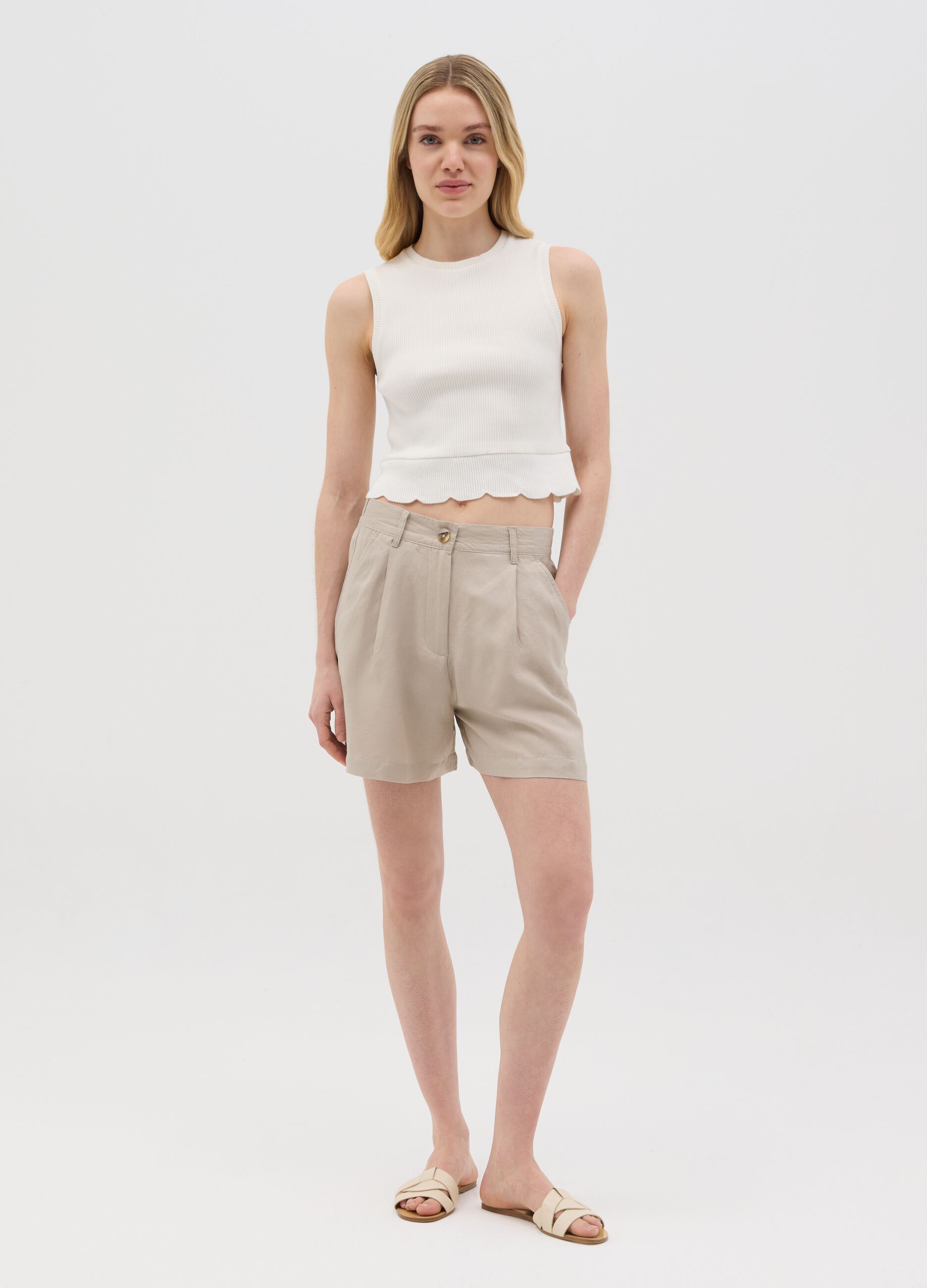 Canotta da donna in cotone elasticizzato bianca regular fit