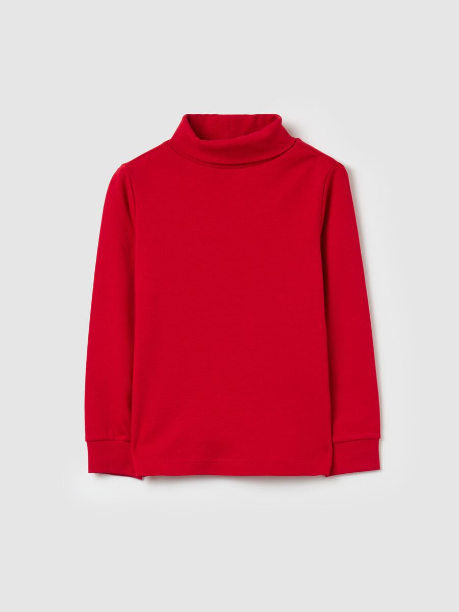 Solid colour T-shirt with high collar_0