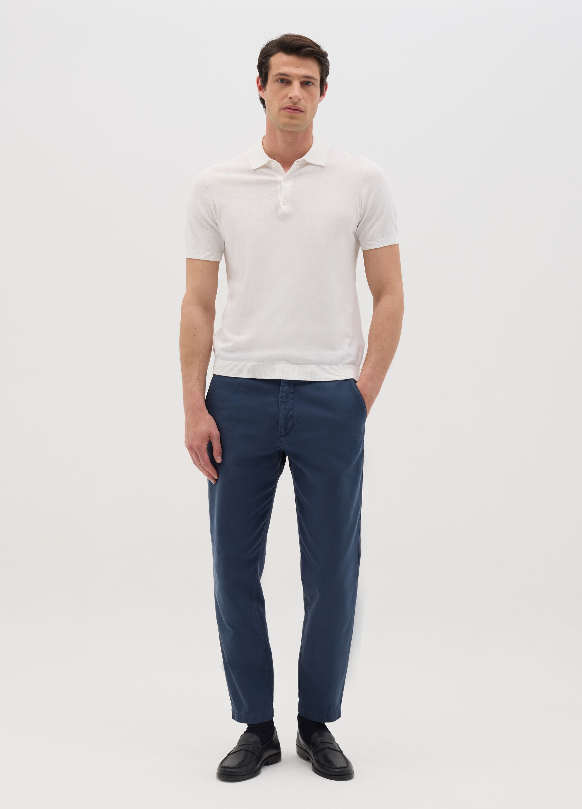 Blue carrot trousers in pure cotton
