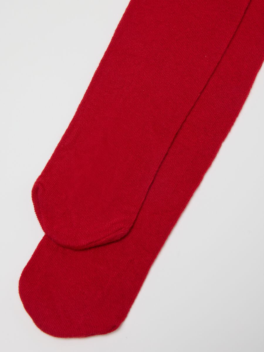 Collant da bambina in misto cotone rosso elasticizzato_1