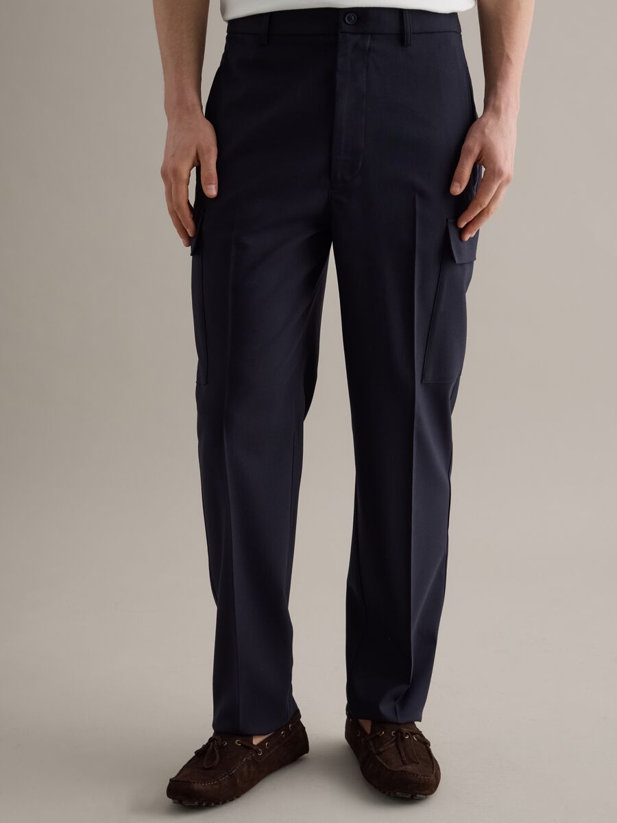 Pantaloni cargo eleganti blu regular fit_1