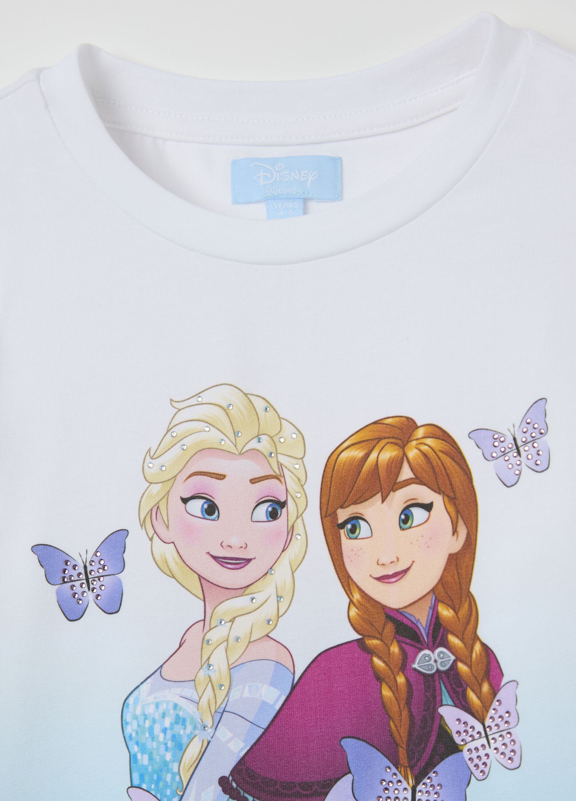 White and light blue T-shirt with Elsa and Anna print