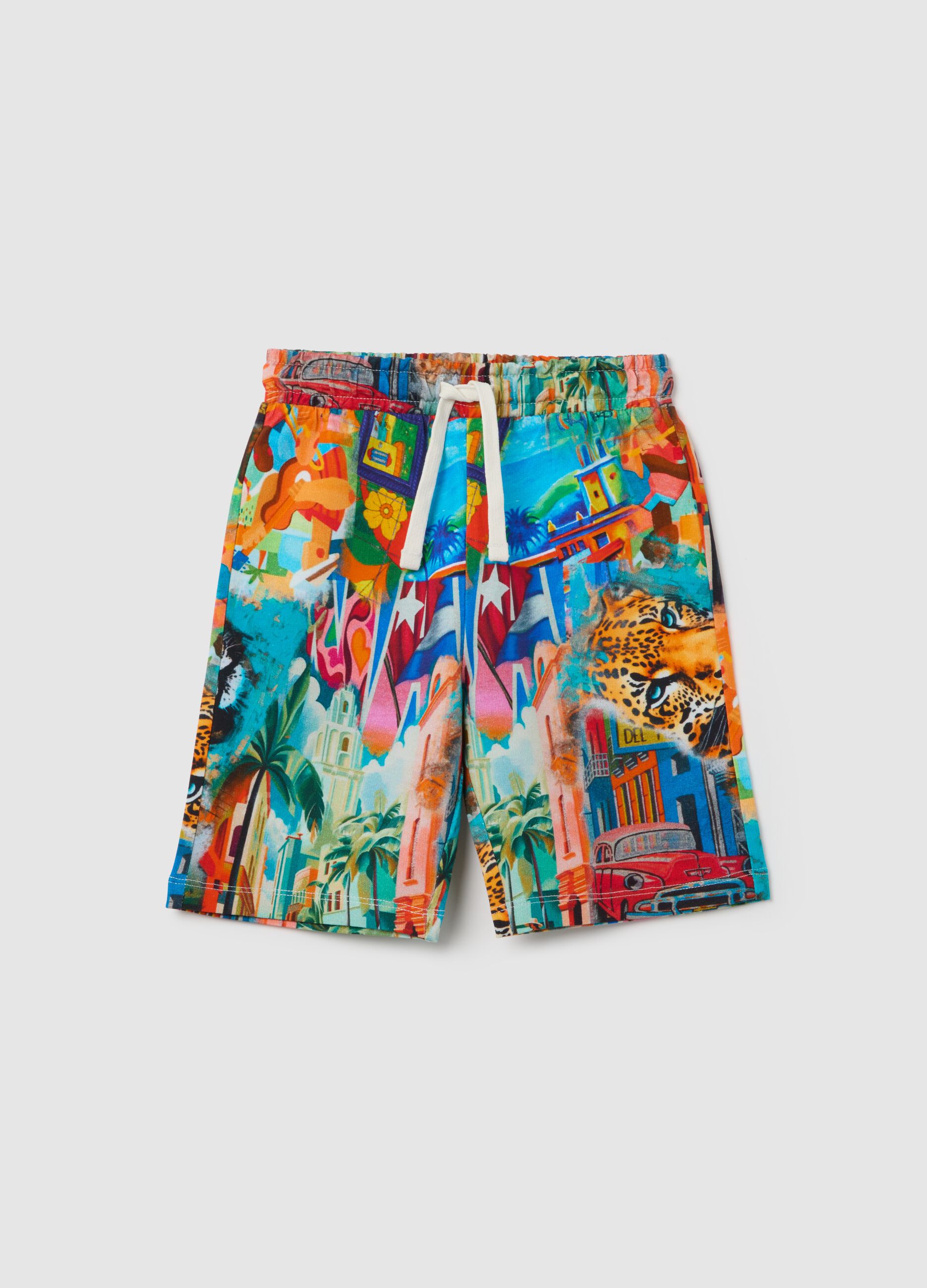 Children's multicoloured shorts with vibrant prints in cotton