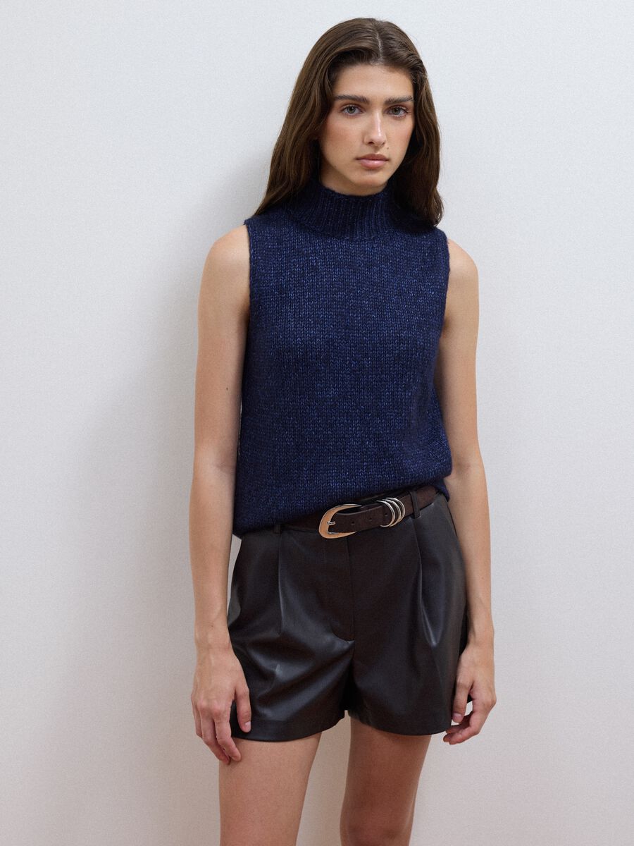 Blue wool-blend gilet with raised collar, regular fit_1