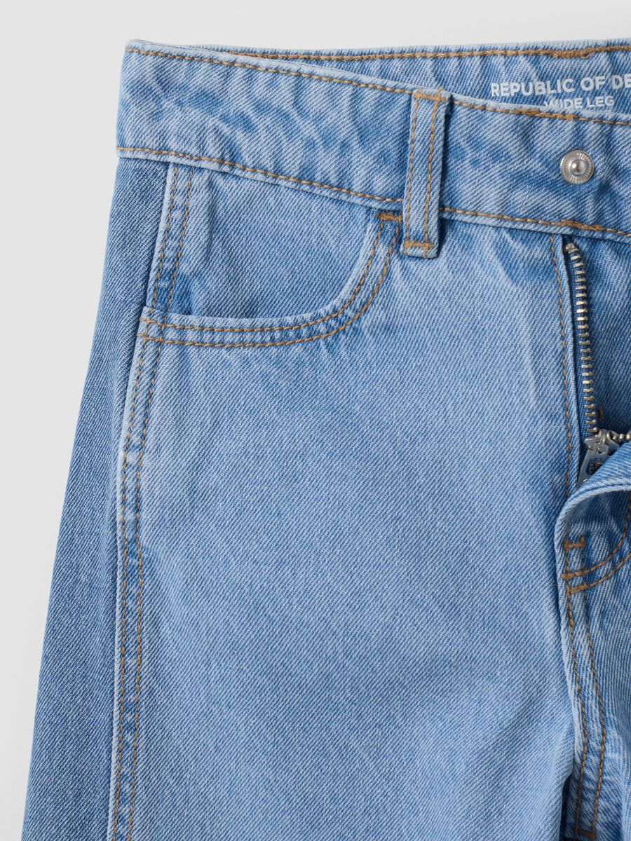 Jeans azzurri wide leg in puro cotone per bambina_3