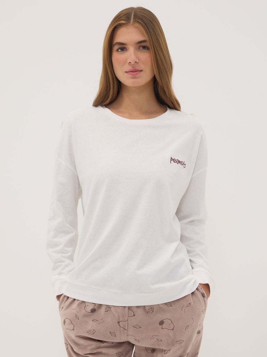 Maglia pigiama bianca in puro cotone con stampa Peanuts_1