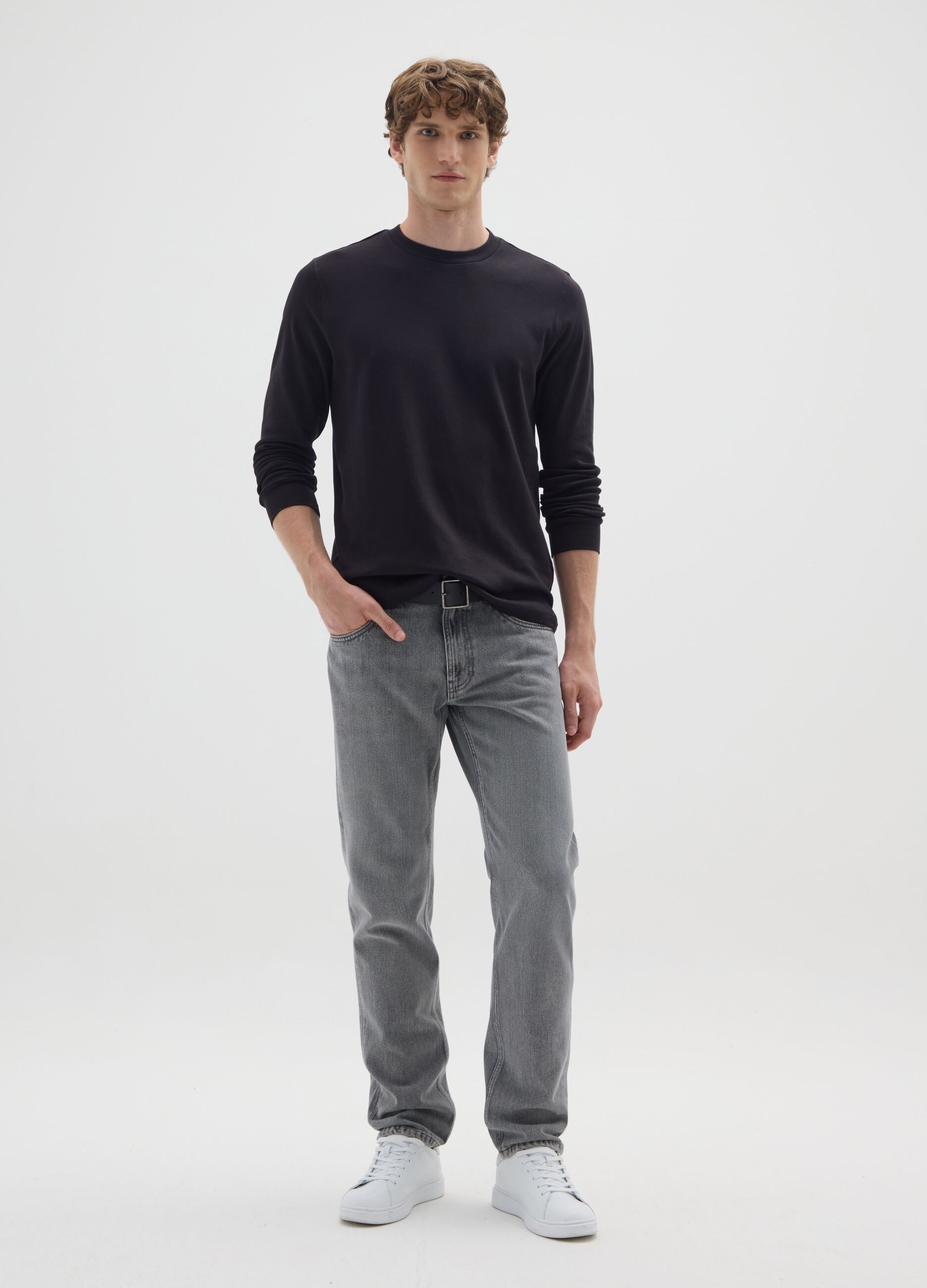 Regular fit grey cotton blend jeans