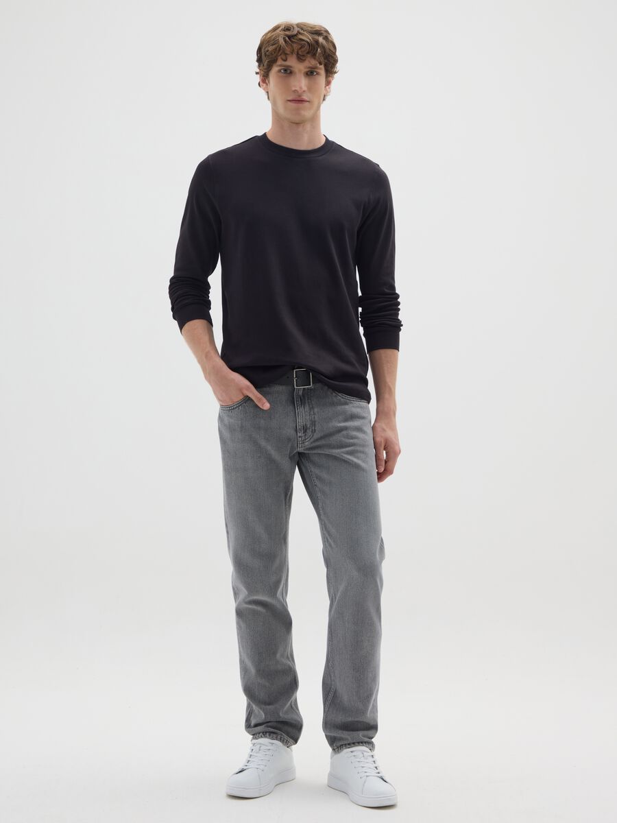 Regular fit grey cotton blend jeans_0