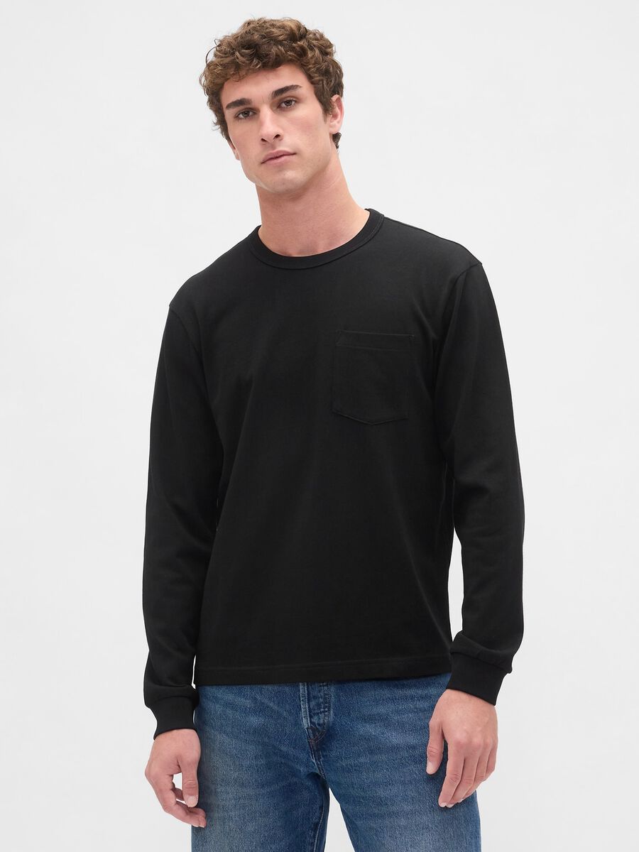 Black Long Sleeve Cotton Top_0