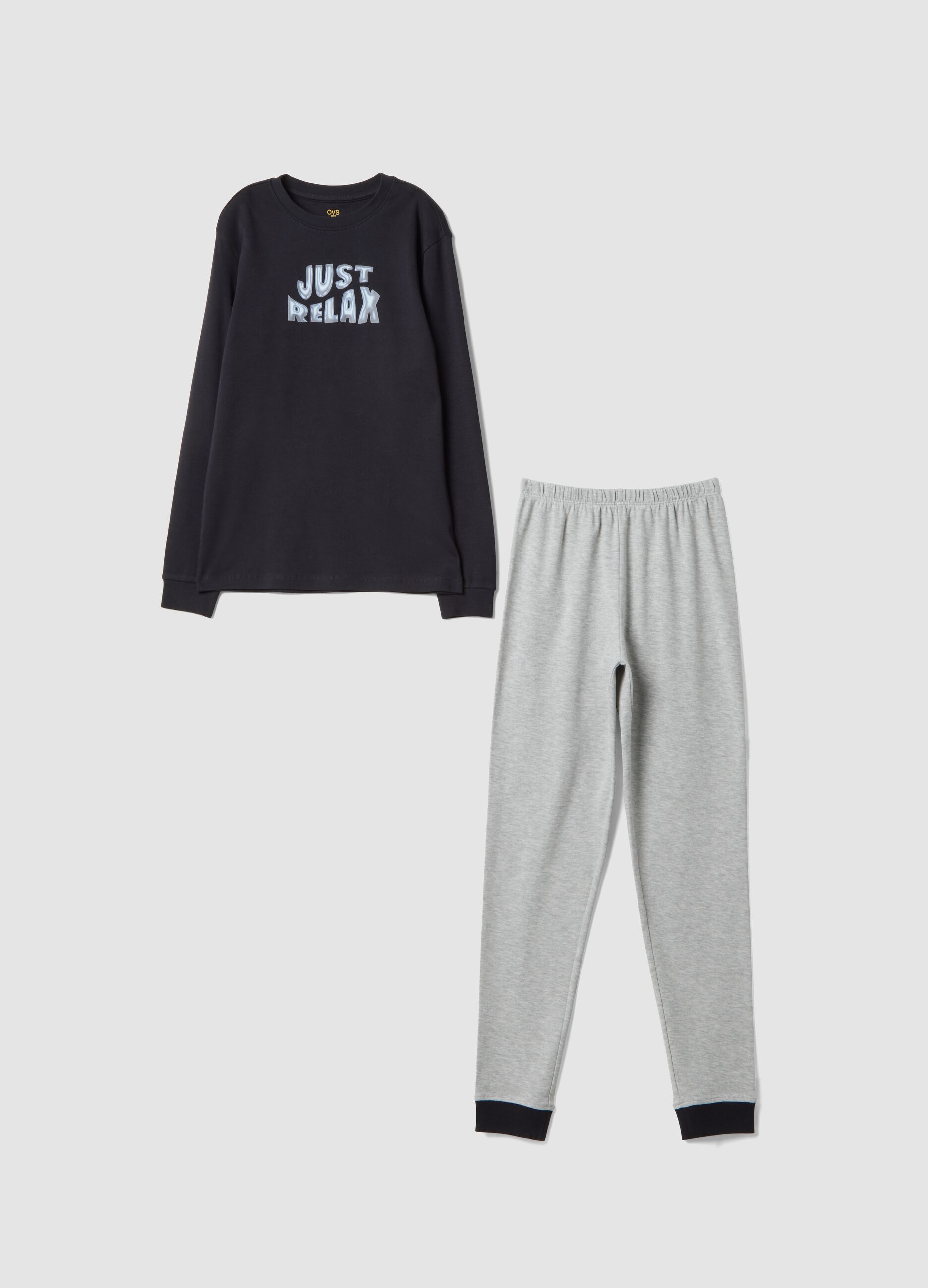 Black and grey pure organic cotton pyjamas with front print
