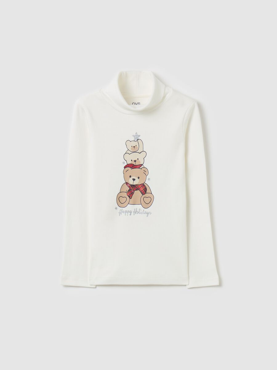 T-shirt with high neck with glitter print_0