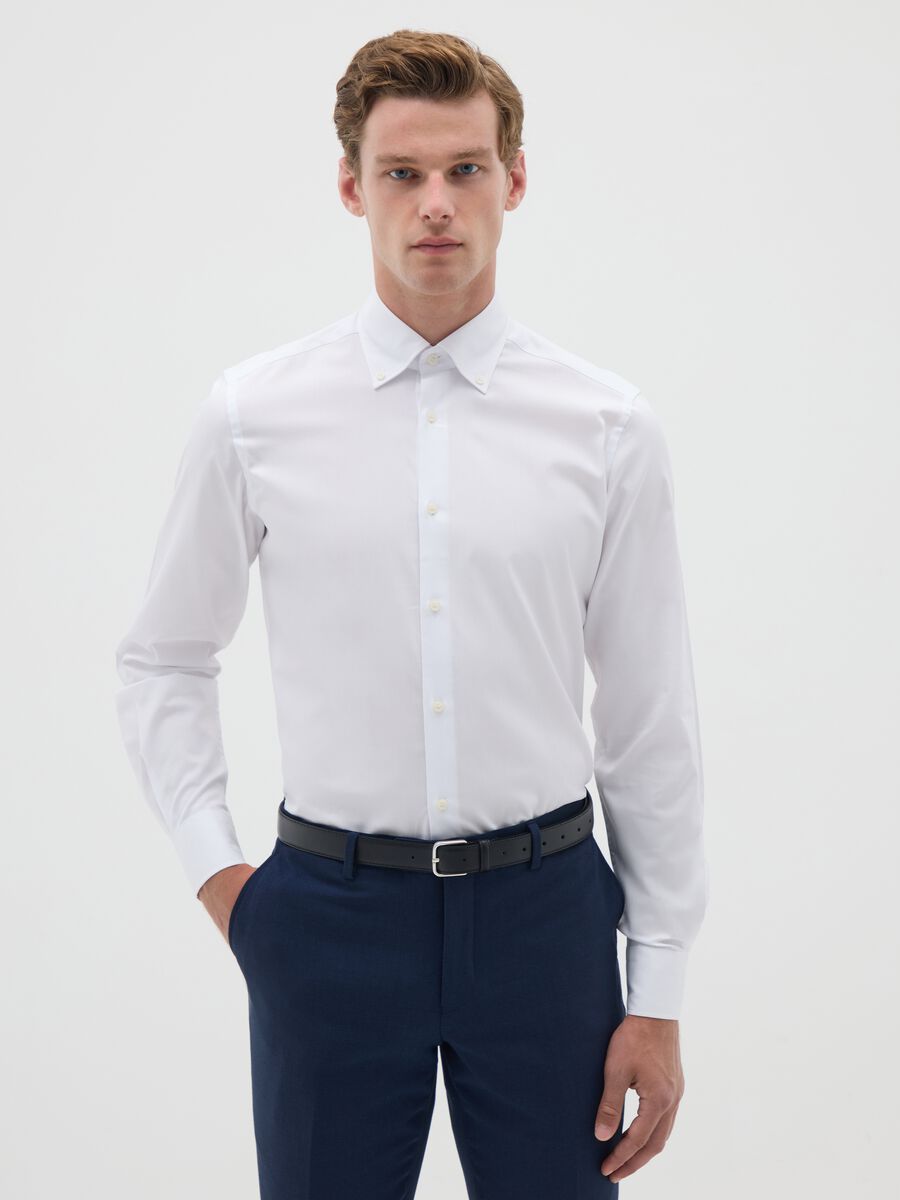 Slim button-down shirt in cotton_0