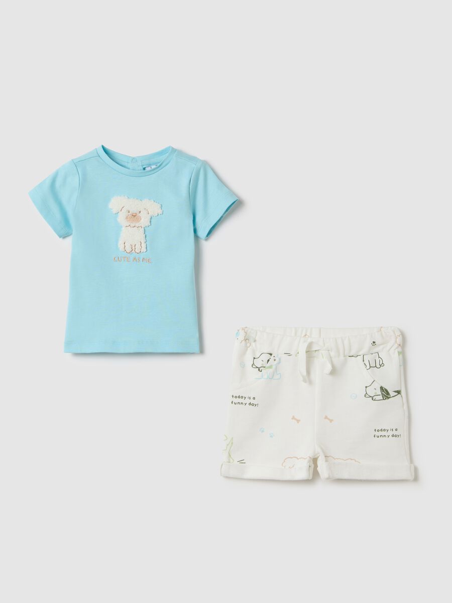 White and light blue set in cotton with bouclé puppy_0