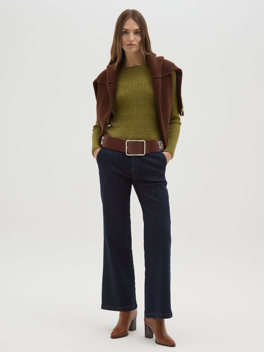 Maglia a costine verde con fibre metalliche_1