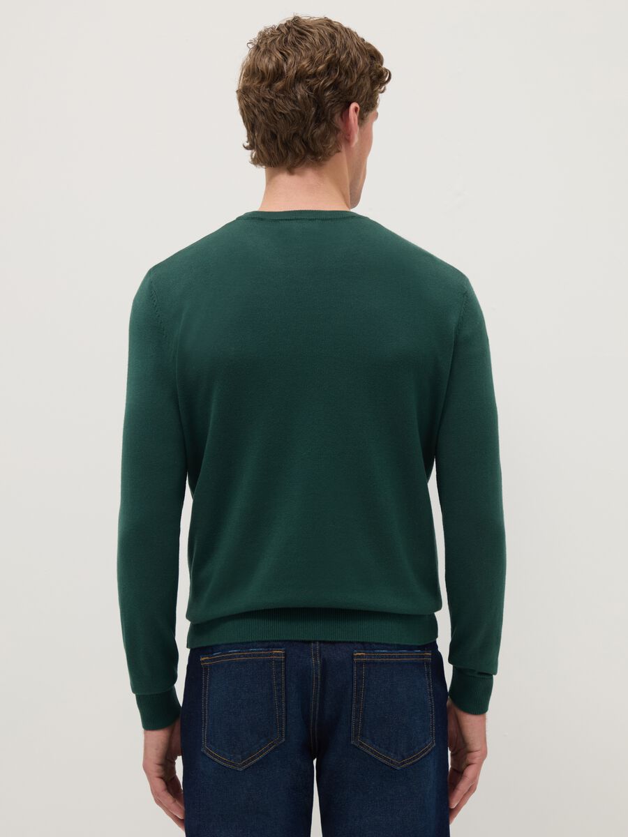 Green crewneck cotton blend pullover with regular fit_2