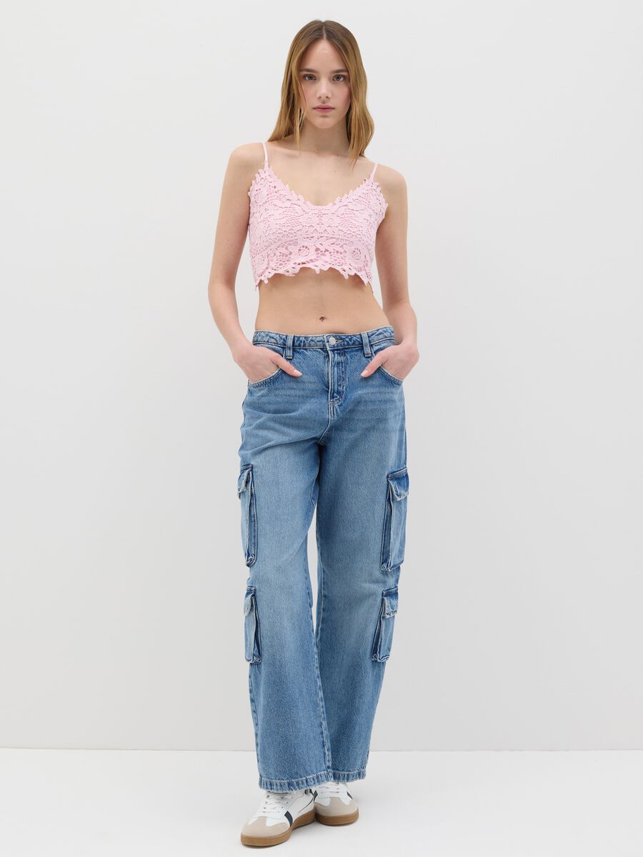 Pink Cotton Lace Crop Top_1