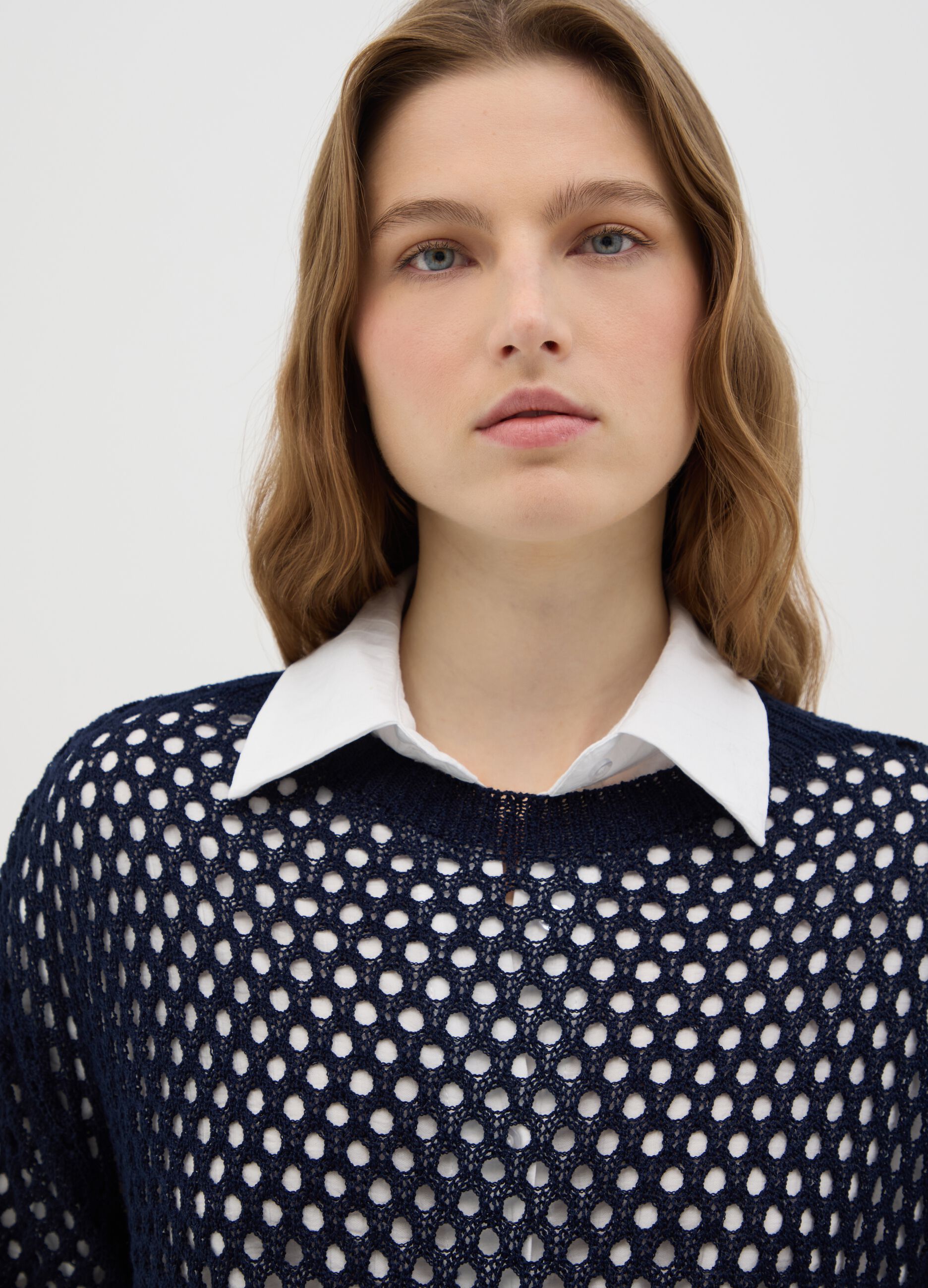 Maglia a rete da donna in misto acrilico blu regular fit