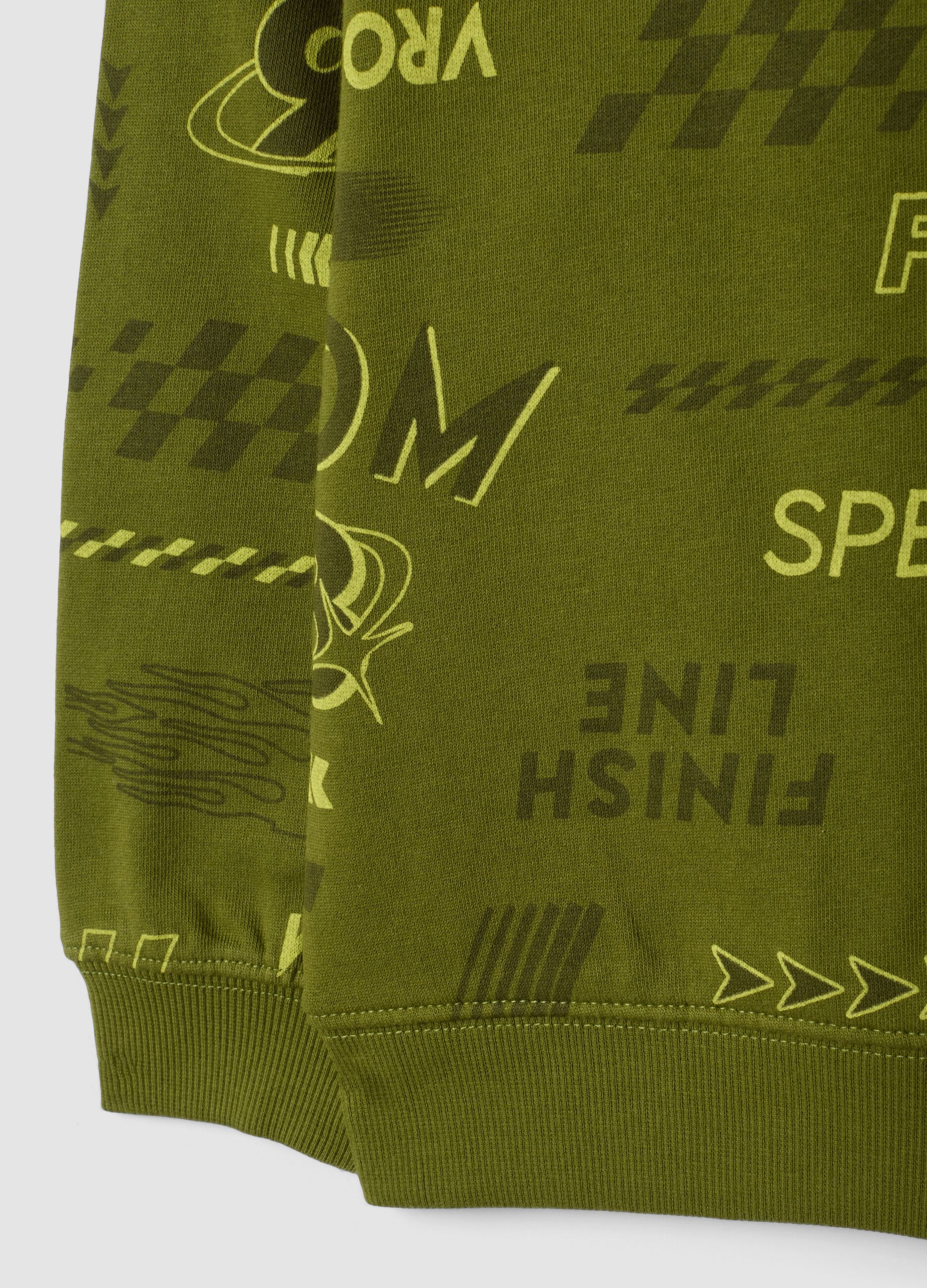 Felpa verde in misto cotone e viscosa con stampe racing over fit