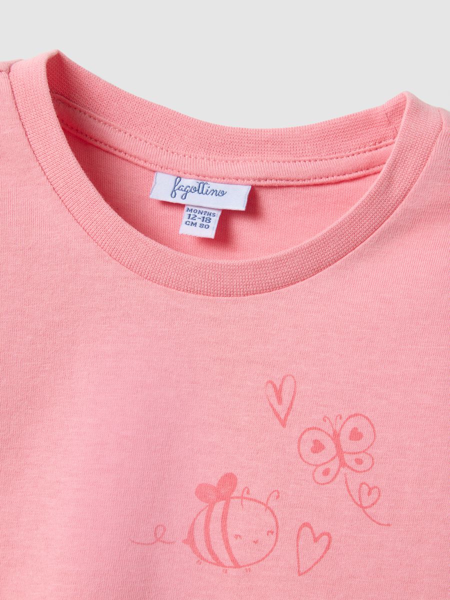 Pink long-sleeved pure cotton T-shirt with regular fit print_2