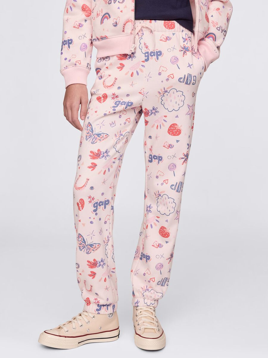 Pink joggers with drawstring and all-over print_1