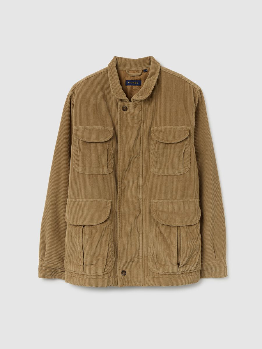 Giacca beige in puro cotone regular fit con tasche e zip_0