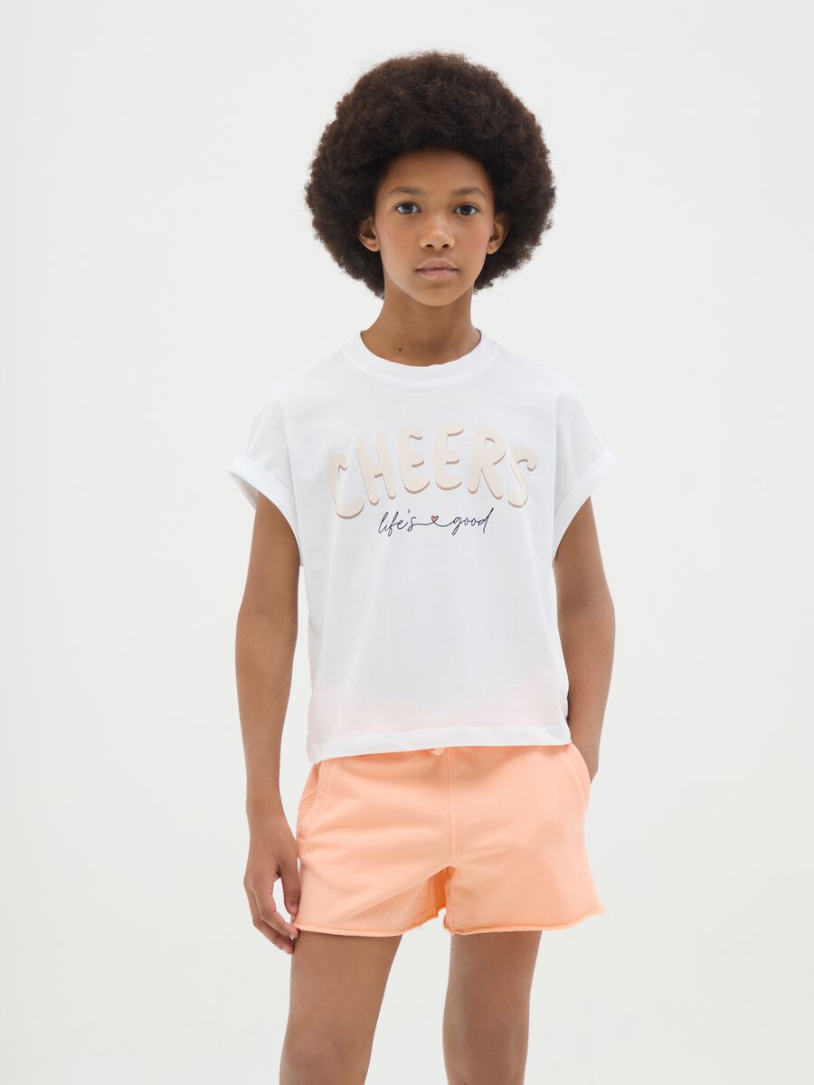 Girls' white pure cotton boxy fit T-shirt_0