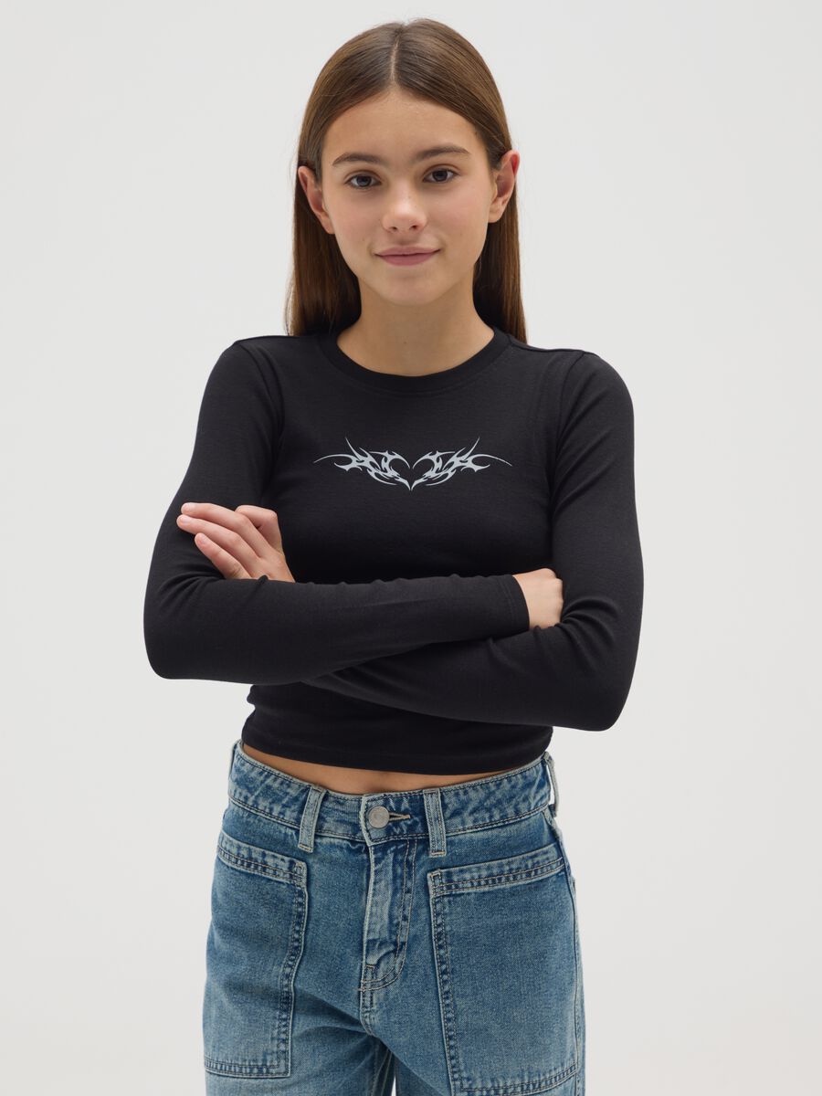 Maglia da ragazze in cotone elasticizzato nera regular fit_0