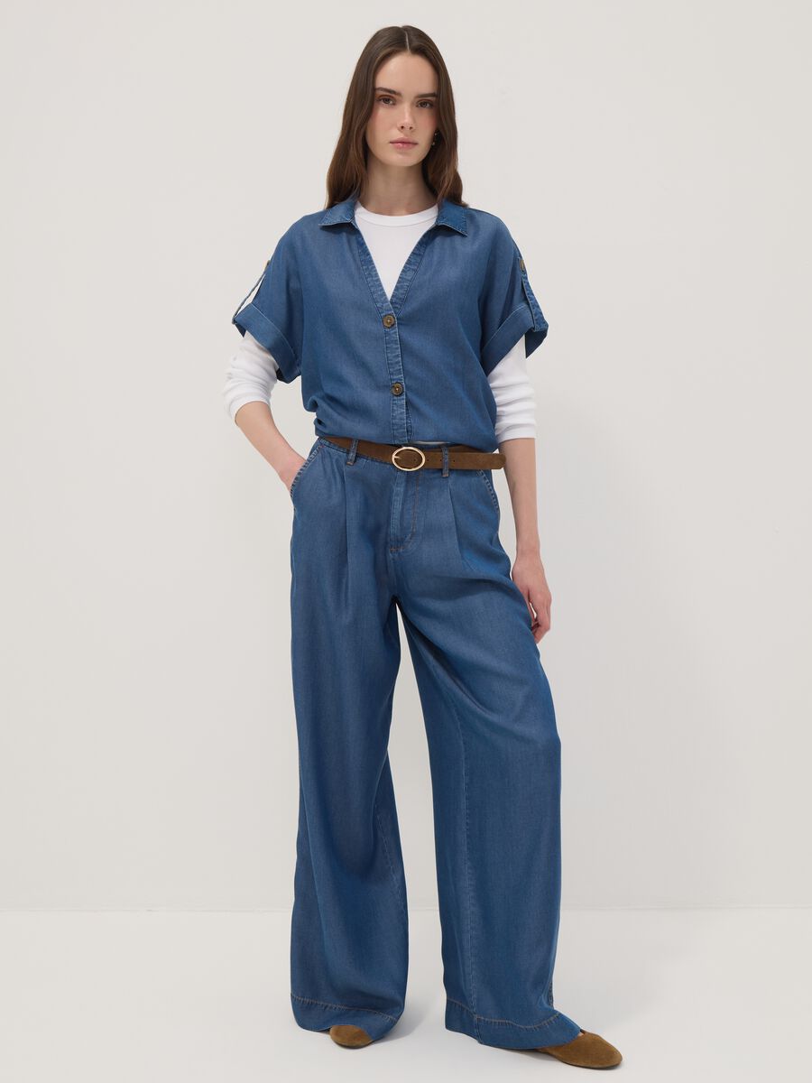 Blue wide-leg jeans in pure lyocell_0