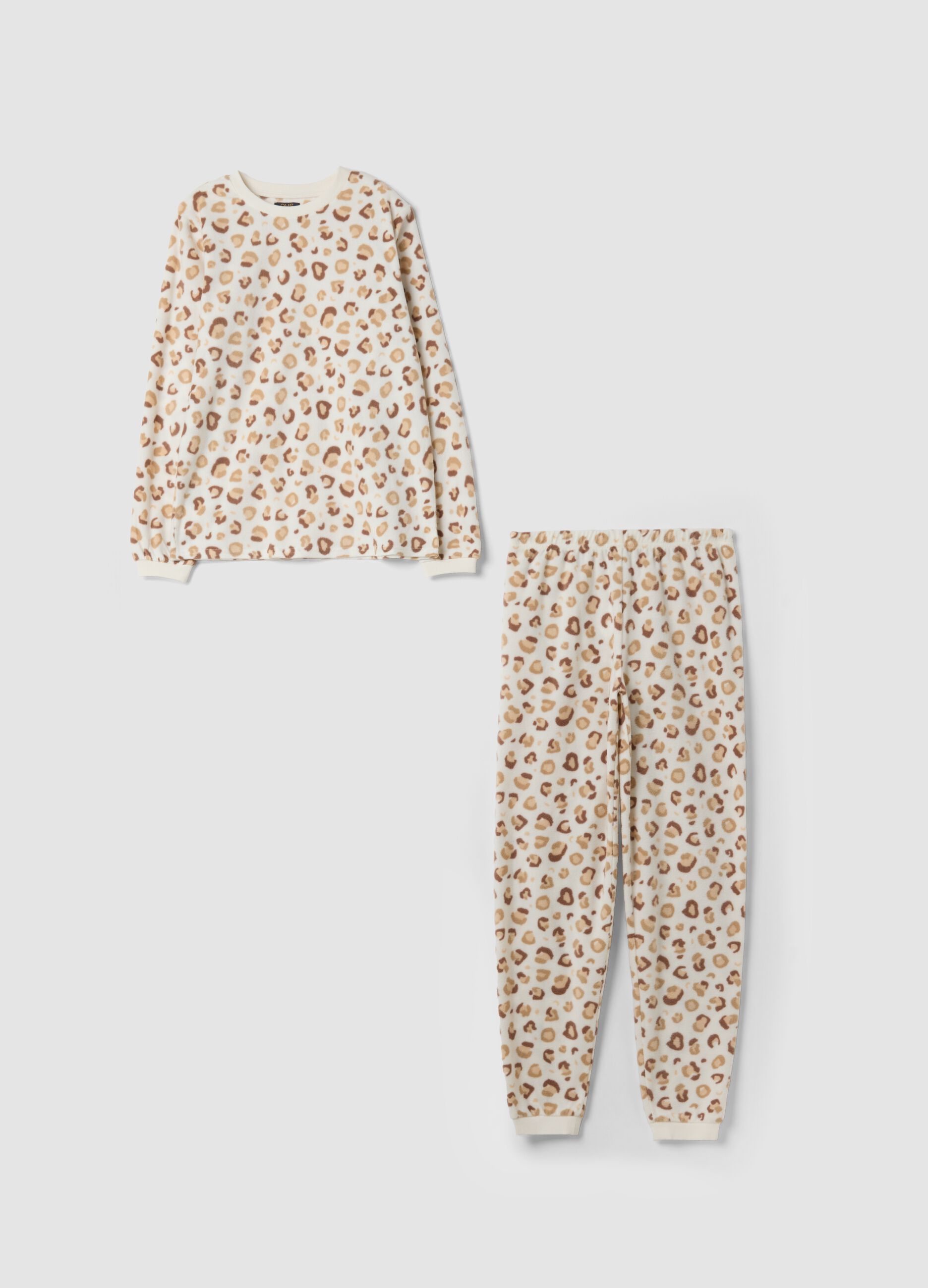 White animal-print crew-neck pyjamas