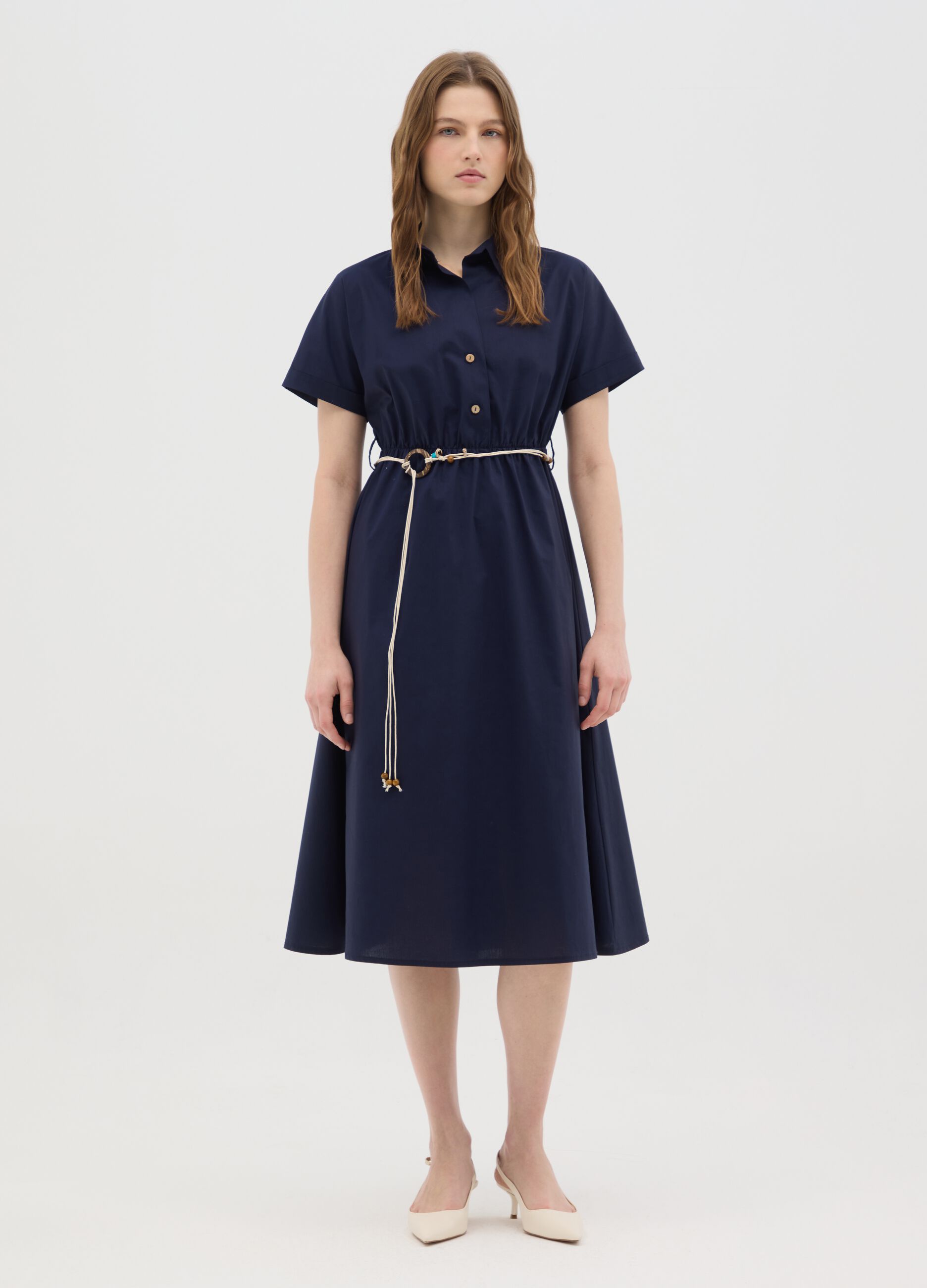 Abito midi da donna in cotone elasticizzato blu regular fit