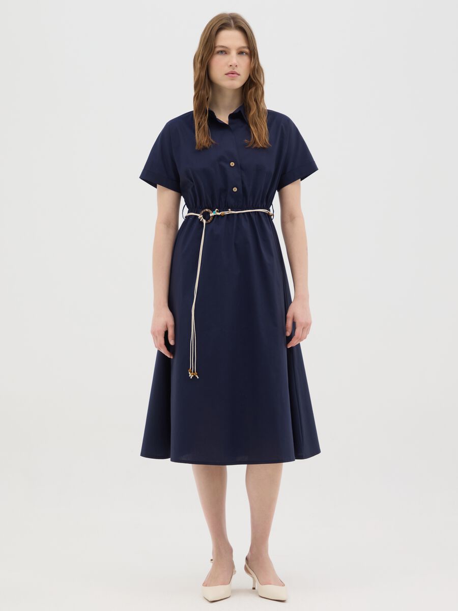Women's blue regular fit midi dress in stretch cotton_0