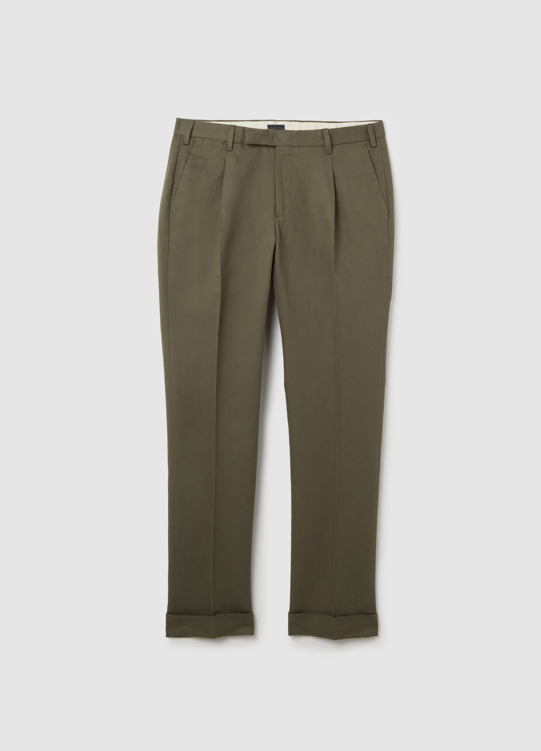 Pantaloni chino da uomo in misto cotone e lino verde regular fit