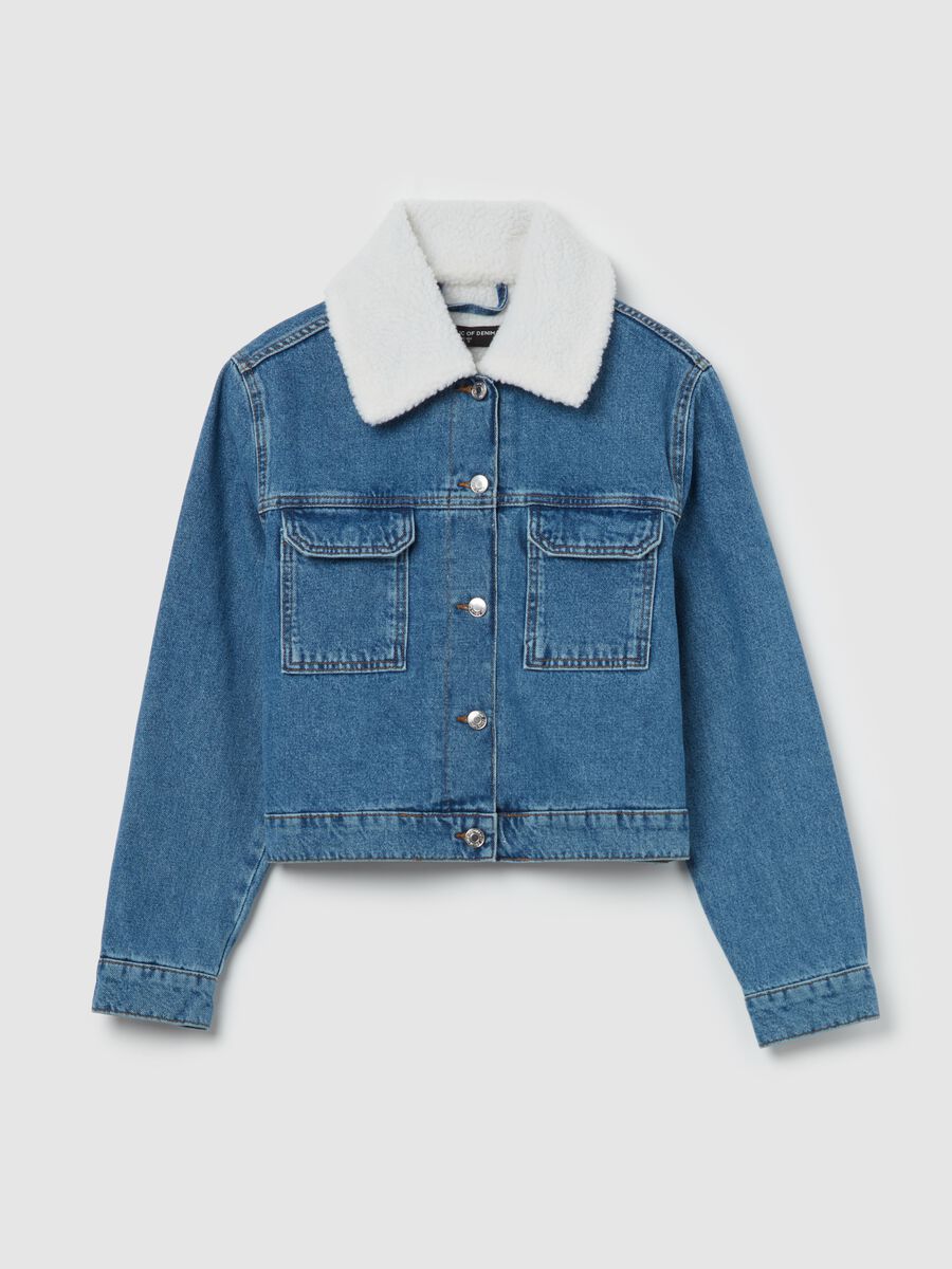 Short jacket in denim with sherpa collar_4