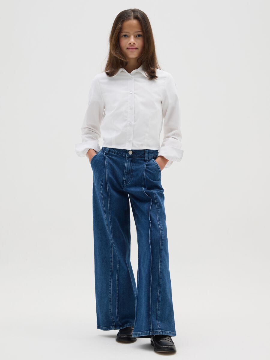 Jeans da ragazza in denim blu wide leg_1