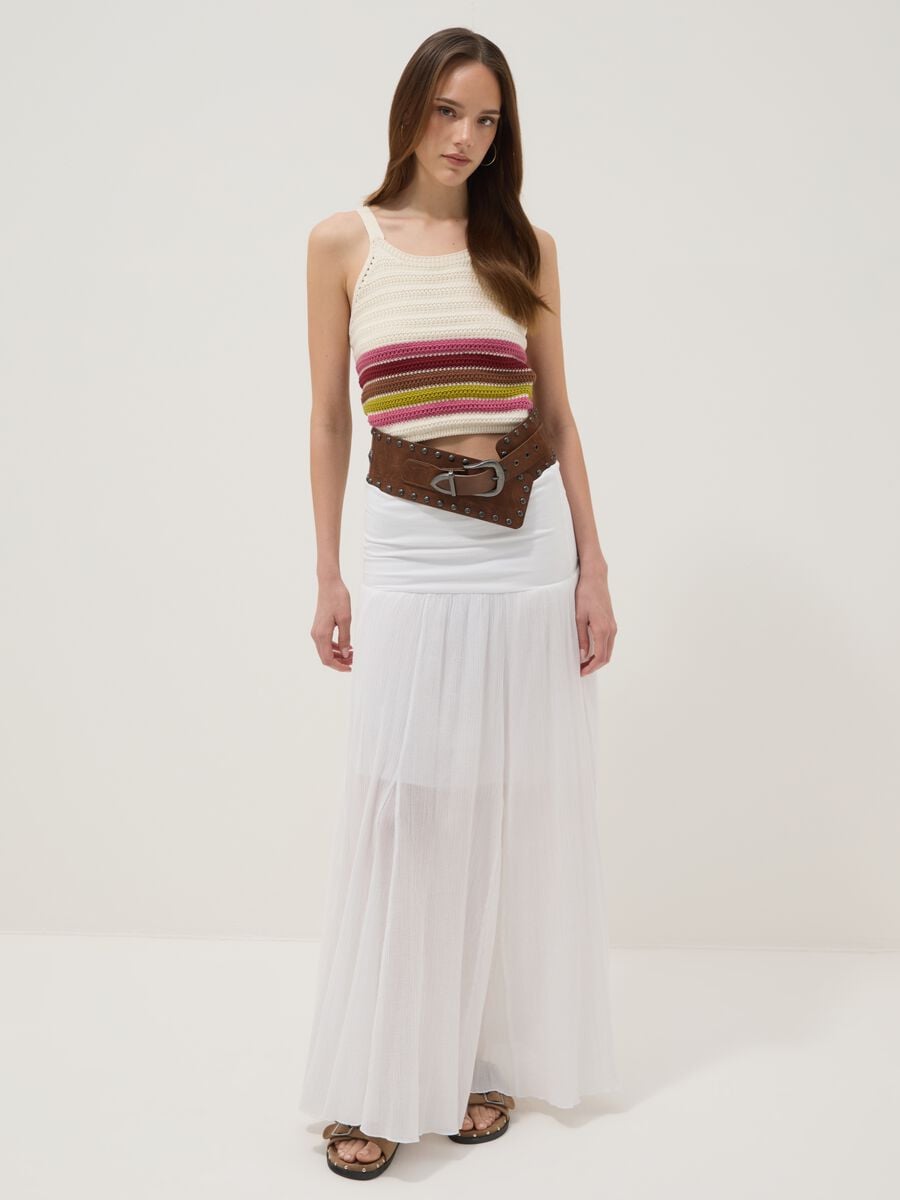 Fitted pure cotton multicolour striped knitted top_1