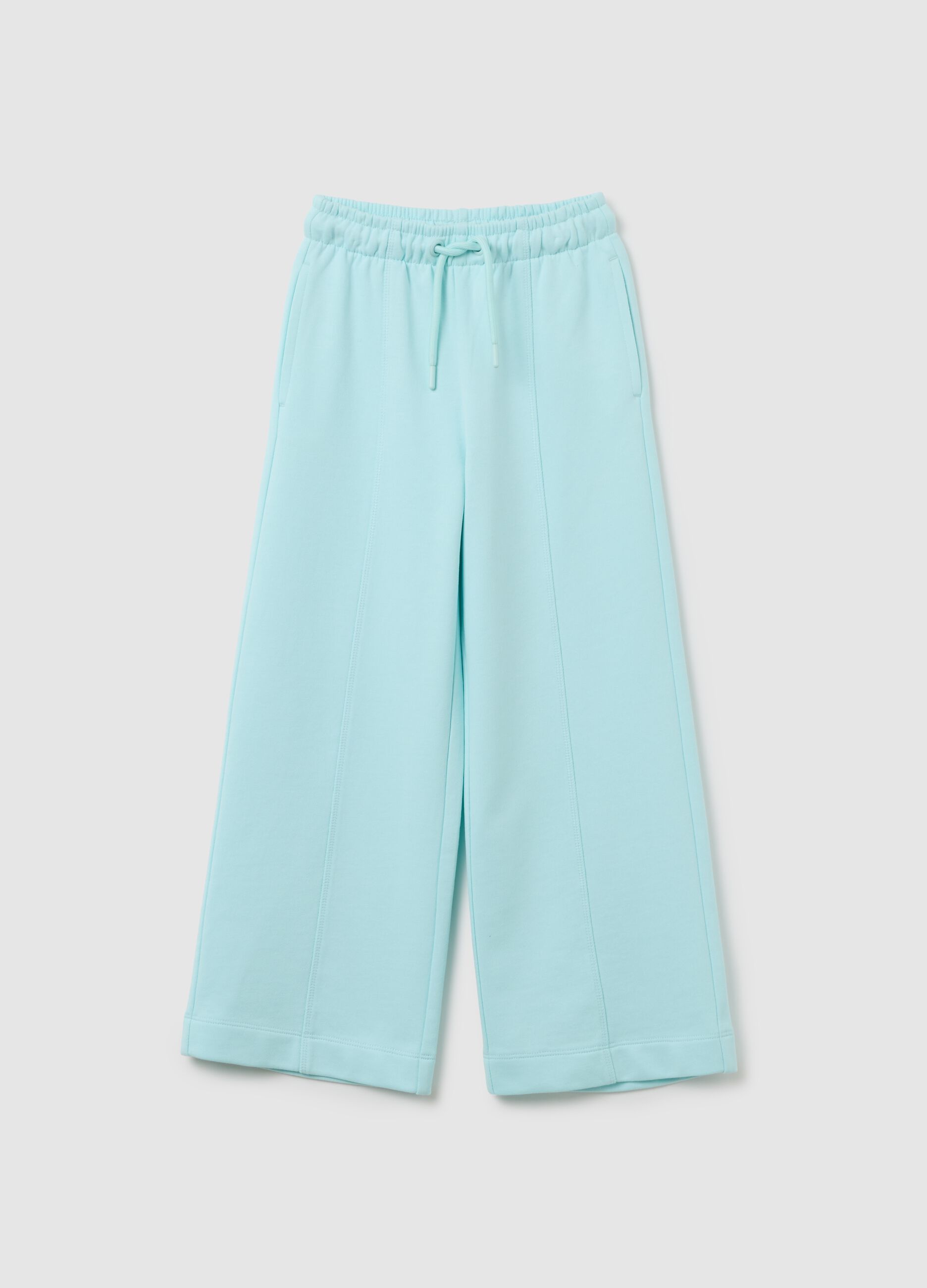 Sky blue wide leg jogger trousers for girls in pure cotton